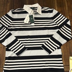 AG Green Label Striped Performance Polo Shirt Black White NWT XS